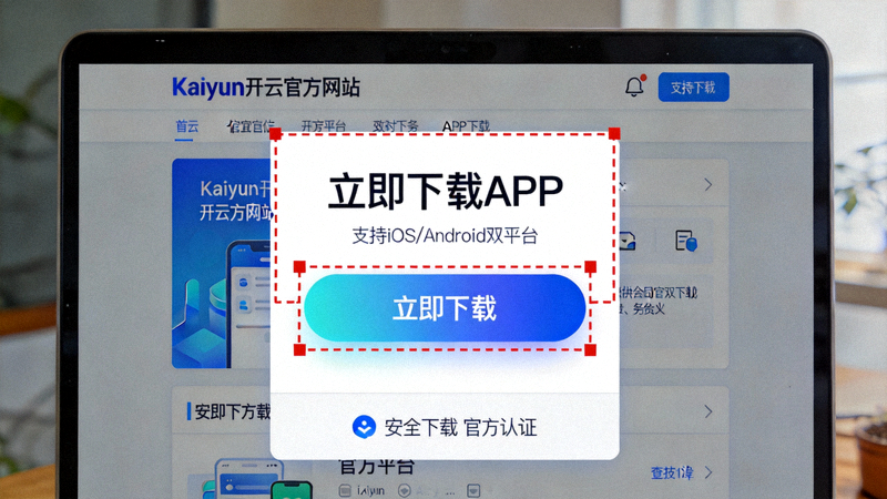 Kaiyun开云官方网站APP下载页面的浏览器截图，突出显示下载按钮区域