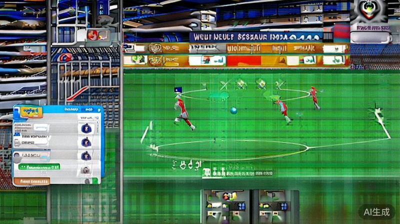 APP内足球赛事直播画面，侧边显示实时比分和数据悬浮窗，底部有互动聊天框