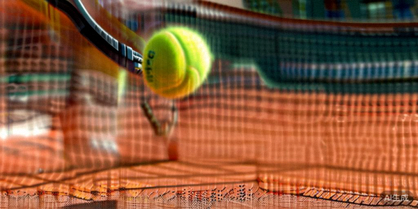 网球运动员在红土场地上激烈击球的动态瞬间特写照片