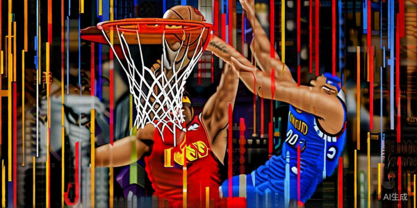 NBA季后赛激烈比赛中，球员在篮下对抗上篮的精彩瞬间